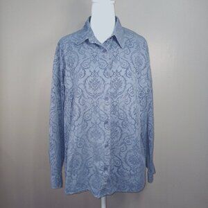 WOMENS AUSTIN CLOTHING COMPANY CHAMBRAY BLUE BROCADE LONG SLEEVE BUTTON DOWN, XL